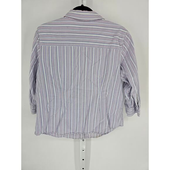 Karen Scott Womens Stripped 3/4 Sleeve Collared Button Down Cotton Shirt Size XL - Picture 5 of 5